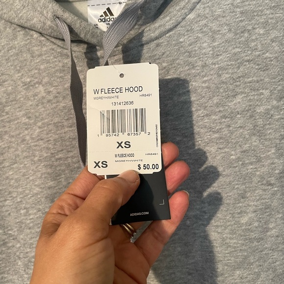 🎅🏻NWT Adidas Light Gray Fleece lined Hood Pullover Hoodie Sz XS - Picture 2 of 5